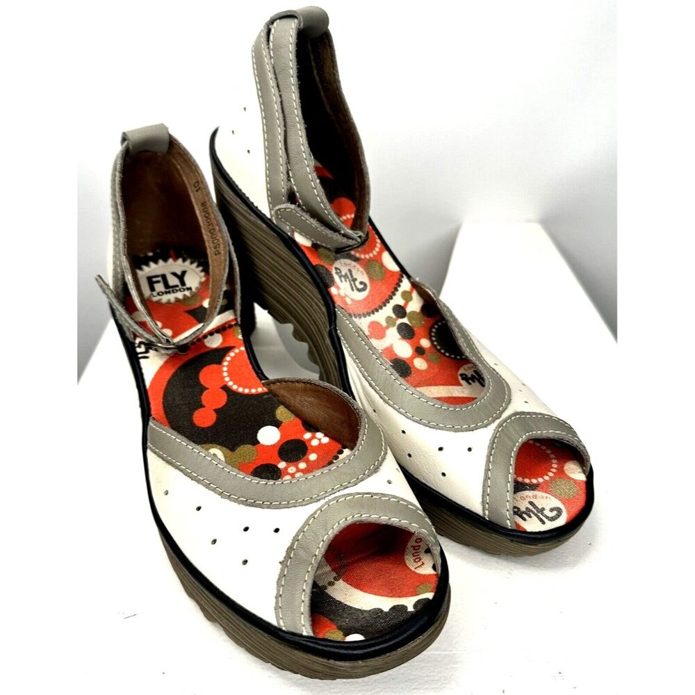 FLY LONDON Womens Sandals Peep Toe Wedge Ydel Ankle Strap Perforated Style 9.5